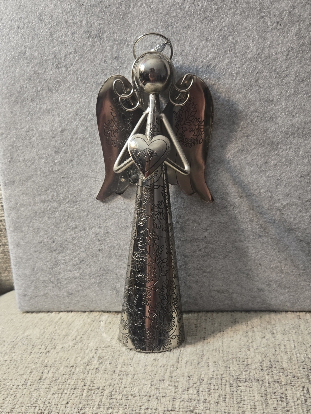 Metal Angel Bell Silver  Heart Accent 8.5"